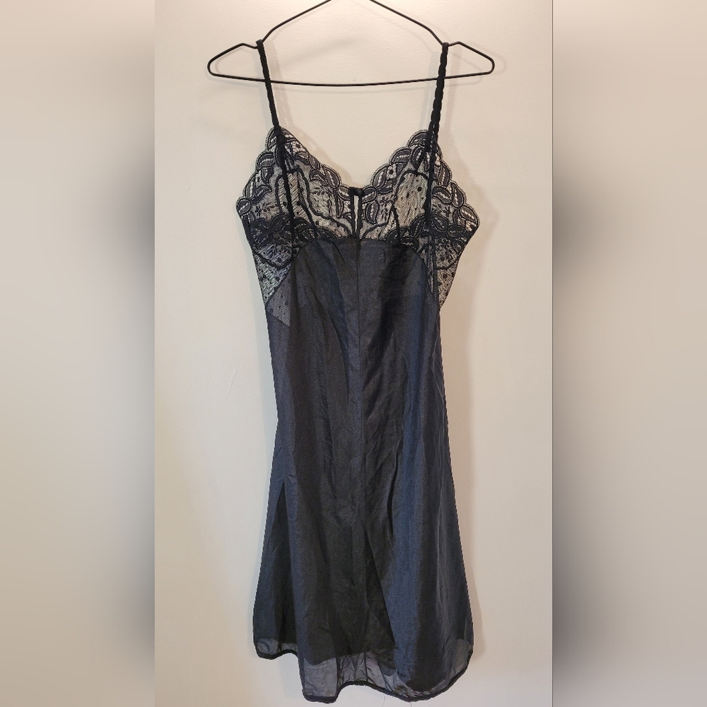 Janice Young For Vanessa Vintage Lace Slip Dress In Black - Size S/M